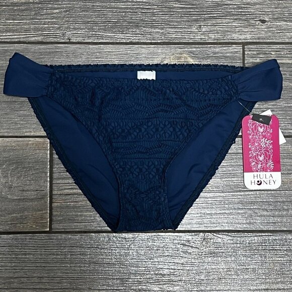 NWT Hula Honey Bikini Bottoms Juniors' Medium Blue Crochet Side Tab Swim Bottoms - Picture 3 of 11
